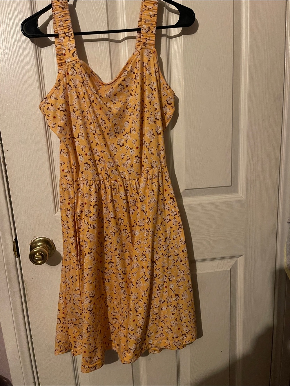 Yellow Floral Mini Dress with Ruched Straps